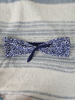 Lemlem Blue and White Leopard Print Bandeau Bikini Top